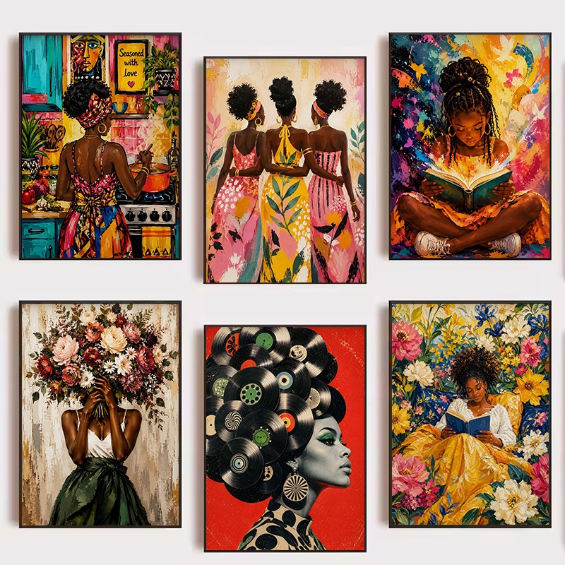 Home Cooking Reading - Colorful Afro Pop Art Black Woman